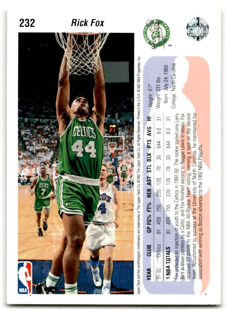 1992-93 Upper Deck Rick Fox Boston Celtics #232