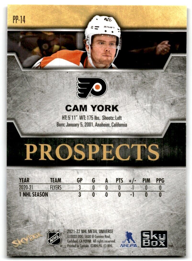 2021-22 Skybox Metal Universe Premium Prospects Cam York Rookie Philadelphia