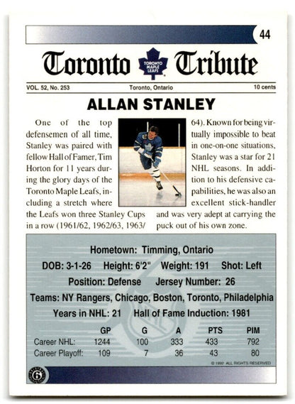 1991-92 Ultimate Original 6 Allan Stanley Toronto Maple Leafs #44