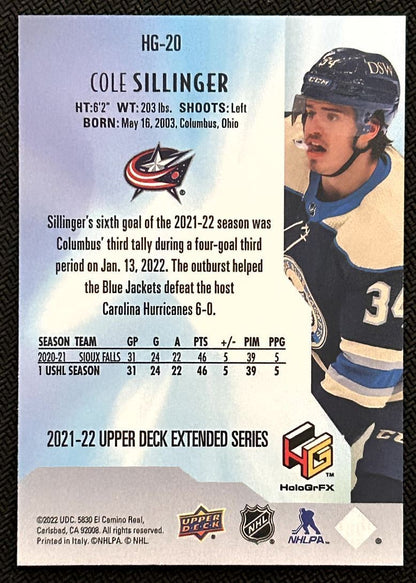 2021-22 Upper Deck HoloGrFx Rookies Cole Sillinger Columbus Blue Jackets #HG-20