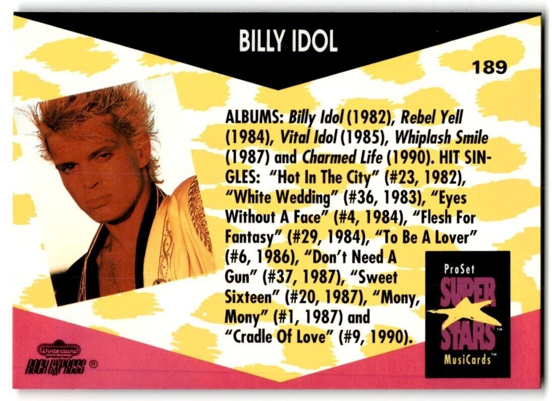 1991-92 ProSet Super Stars MusiCard BIlly Idol #189