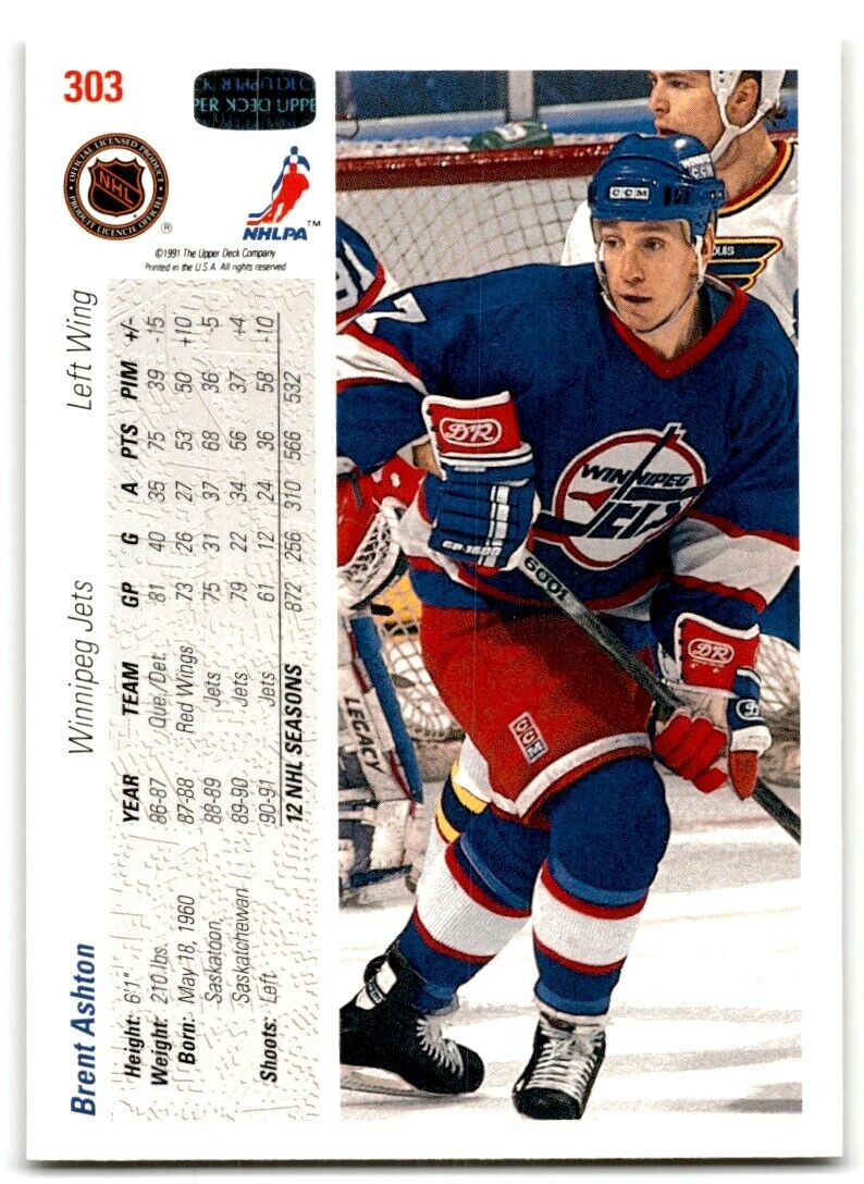 1991-92 Upper Deck Brent Ashton Winnipeg Jets #303