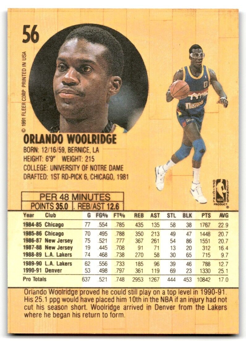 1991-92 Fleer Orlando Woolridge Denver Nuggets #56