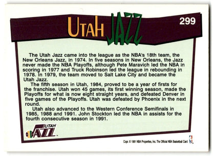 1991-92 Hoops Utah Jazz Utah Jazz #299