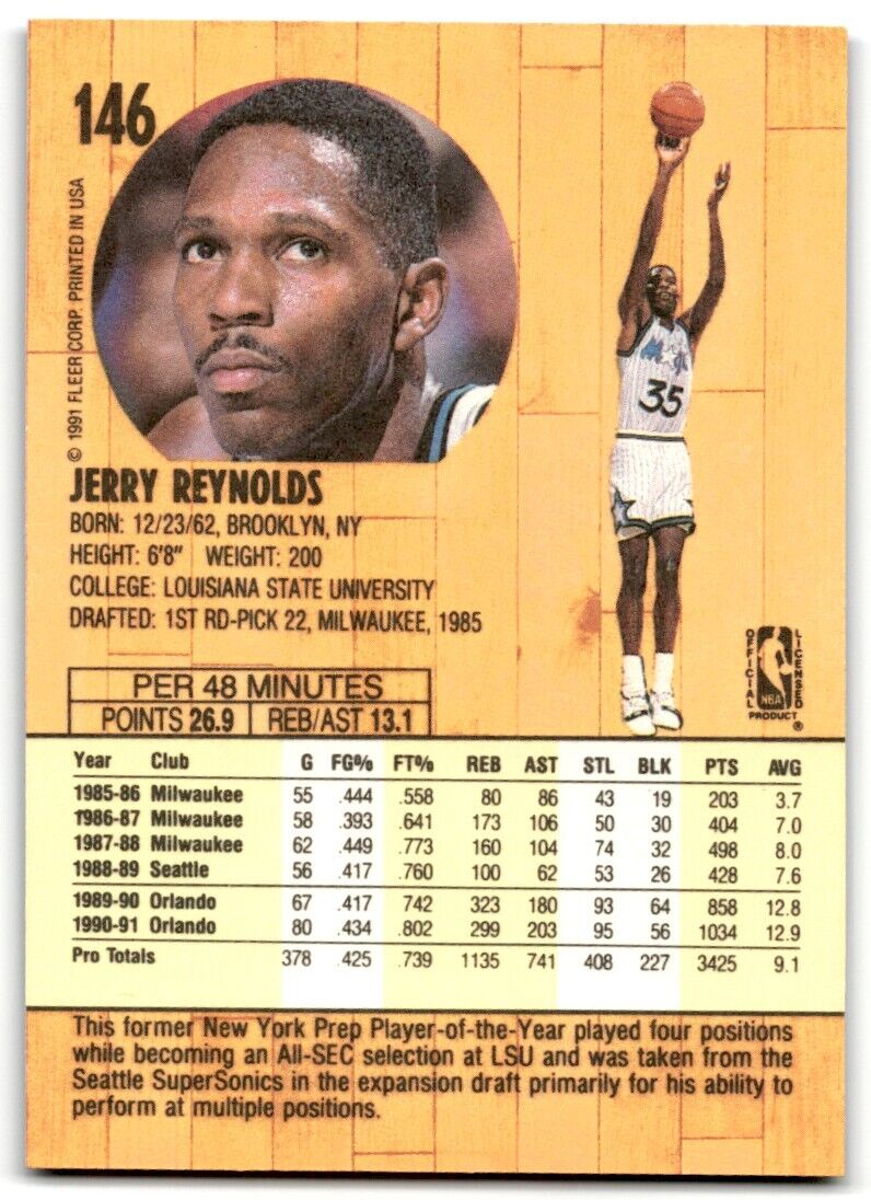 1991-92 Fleer Jerry Reynolds Orlando Magic #146