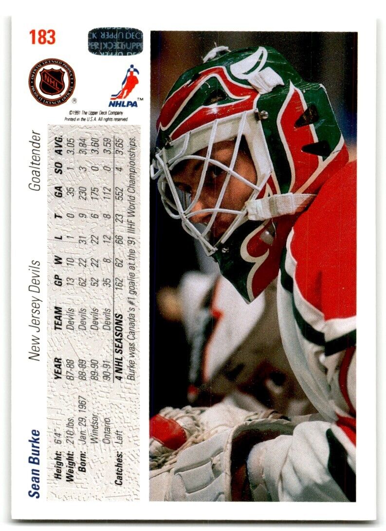 1991-92 Upper Deck Sean Burke New Jersey Devils #183