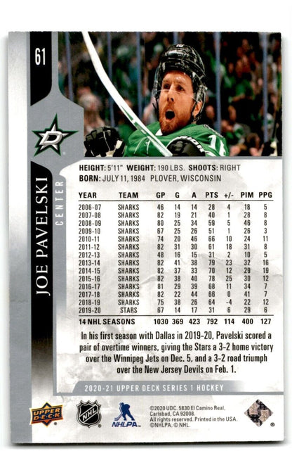 2020-21 Upper Deck Joe Pavelski Dallas Stars #61