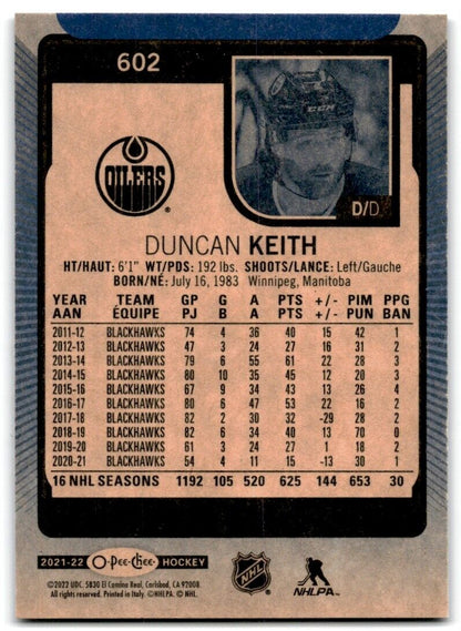 2021-22 Upper Deck 2021-22 O-Pee-Chee Update Duncan Keith Edmonton Oilers #602