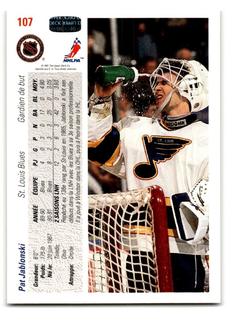 1991-92 Upper Deck Pat Jablonski Rookie St. Louis Blues #107