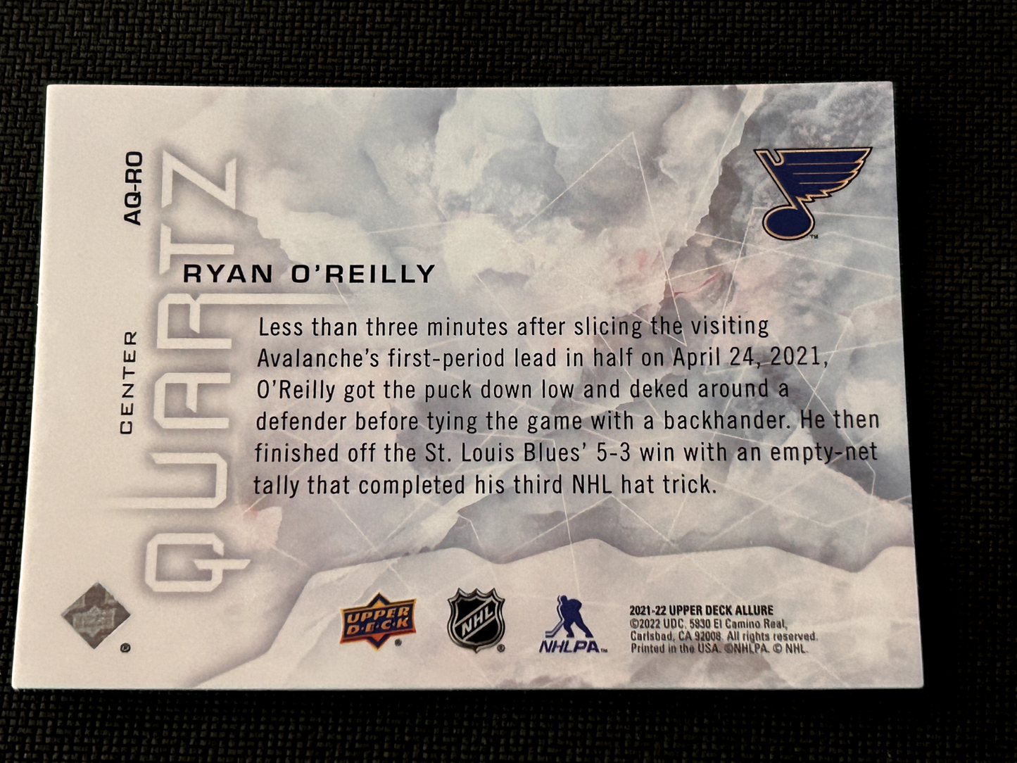 2022-23 Upper Deck Allure Ryan O'Reilly #AQ-RO Quartz Blues