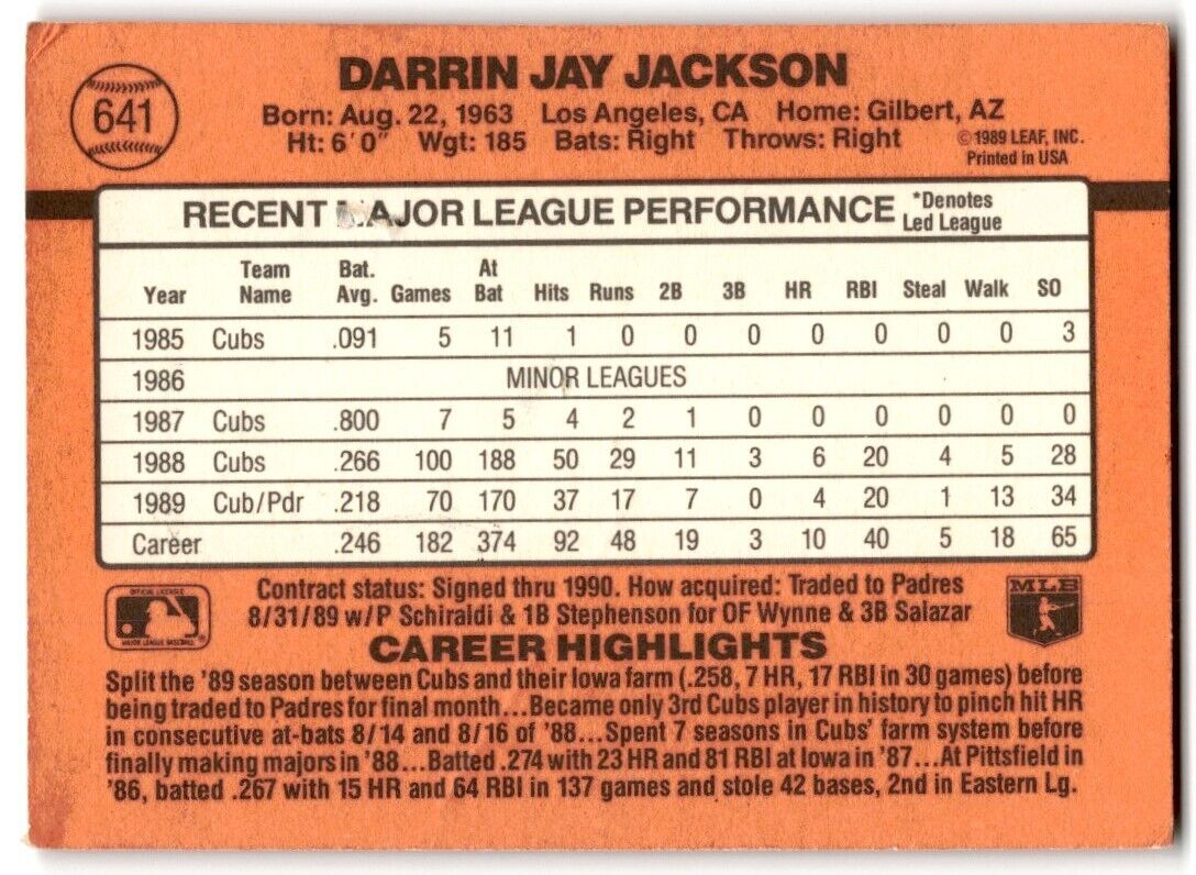 1990 Donruss Darrin Jackson San Diego Padres #641