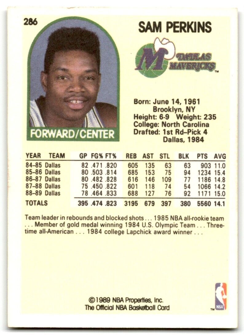 1989-90 Hoops Sam Perkins Dallas Mavericks #286