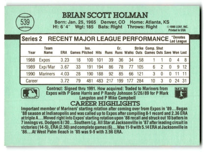 1991 Donruss Brian Holman Seattle Mariners #539