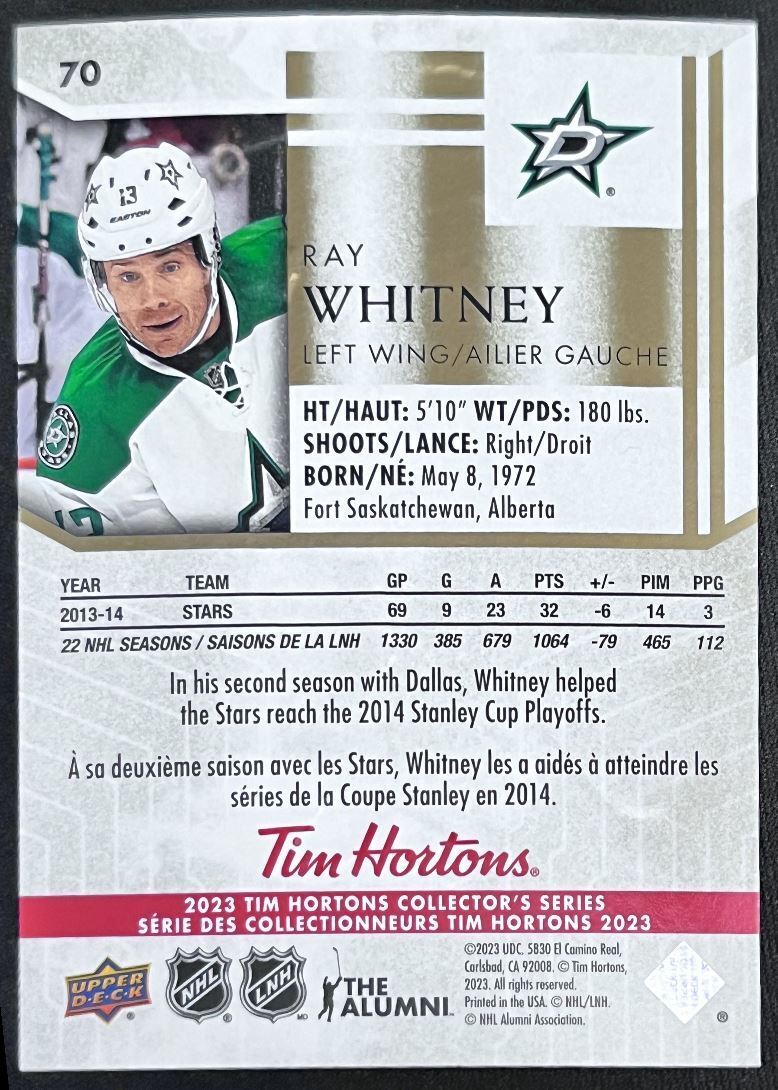 2023-24 Upper Deck Tim Hortons Legends Tim Horton Ray Whitney Dallas Stars #70