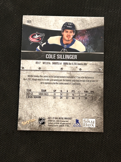 2021-22 Skybox Metal Universe Cole Sillinger Rookie Card # 161