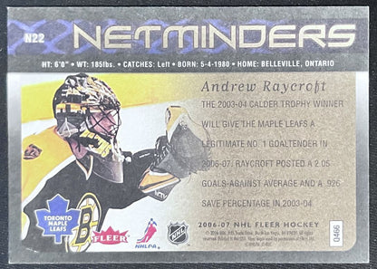 2006-07 Fleer Netminders Andrew Raycroft Toronto Maple Leafs #N22