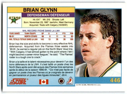 1991-92 Score Canadian Brian Glynn Rookie Minnesota North Stars #446