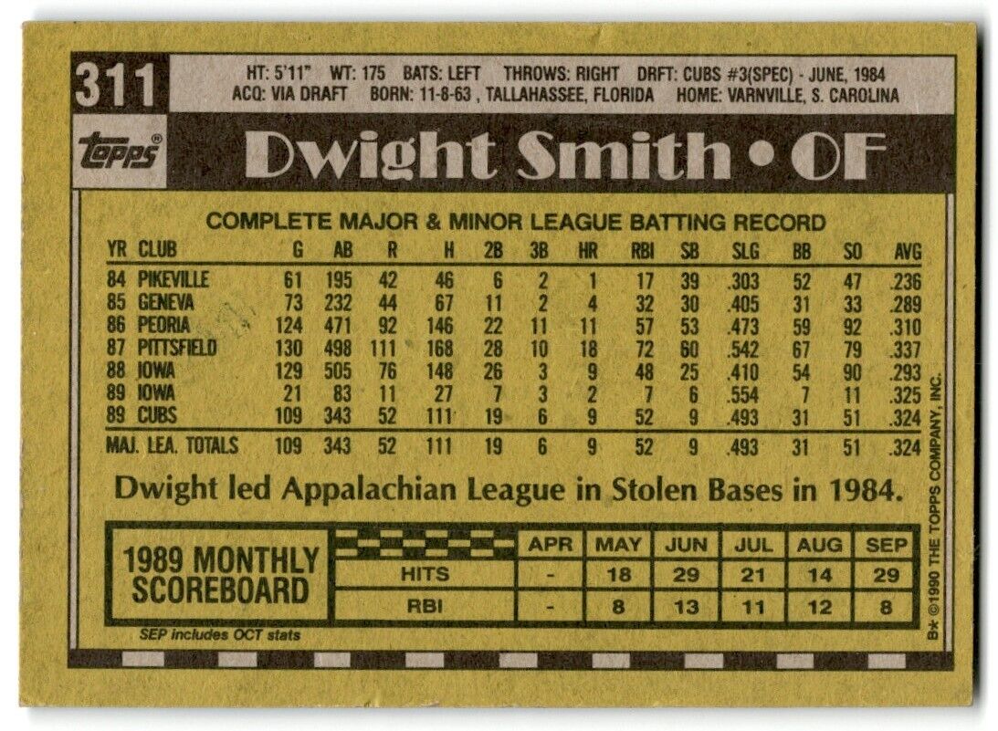 1990 Topps Dwight Smith Chicago Cubs #311