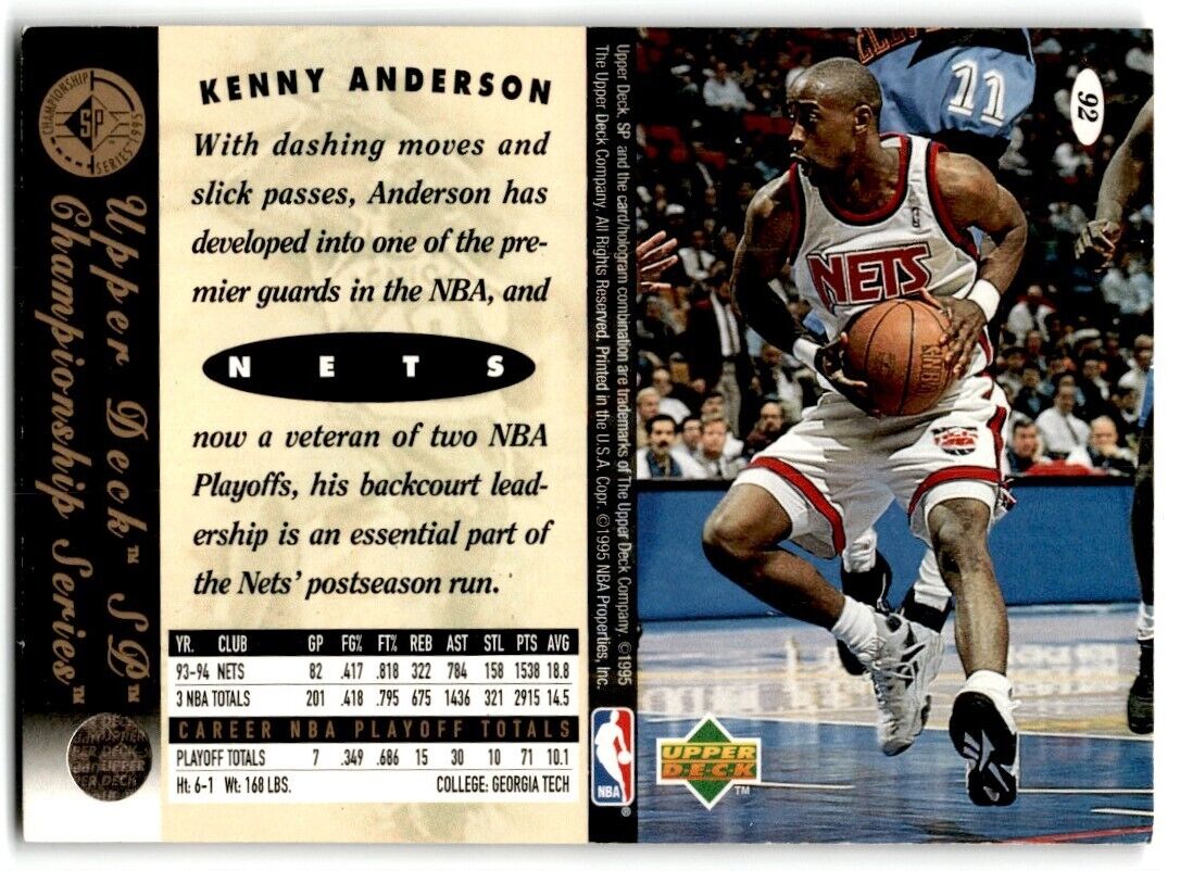 1995-96 SP Championship Series 1995 Kenny Anderson New Jersey Nets #92