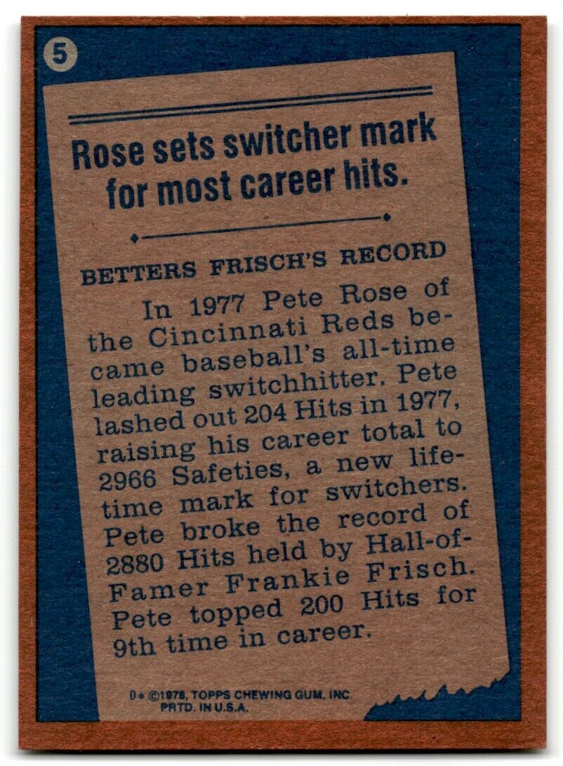 1978 Topps Pete Rose Cincinnati Reds #5