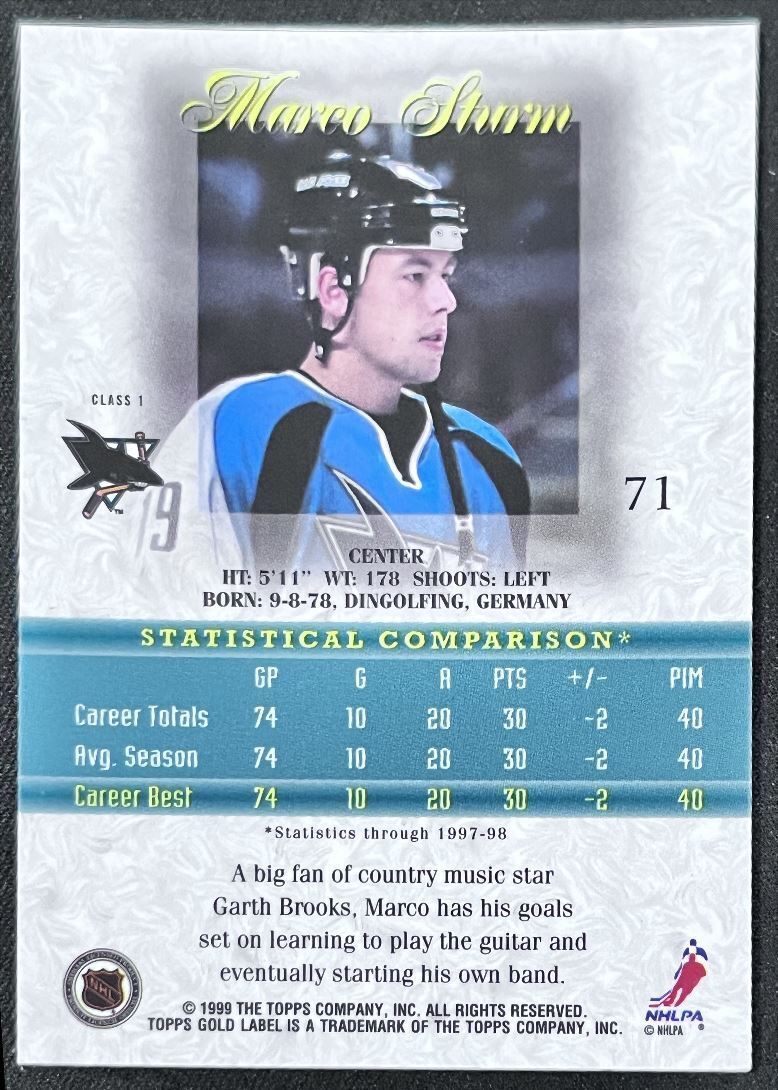 1999-00 Topps Gold Label Marco Sturm San Jose Sharks #71