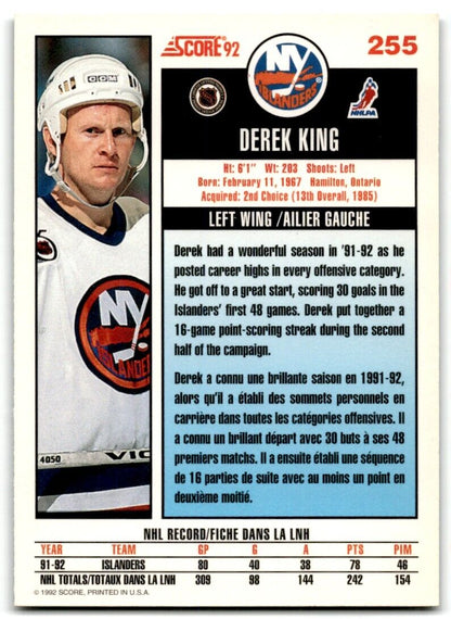 1992-93 Score Derek King New York Islanders #255