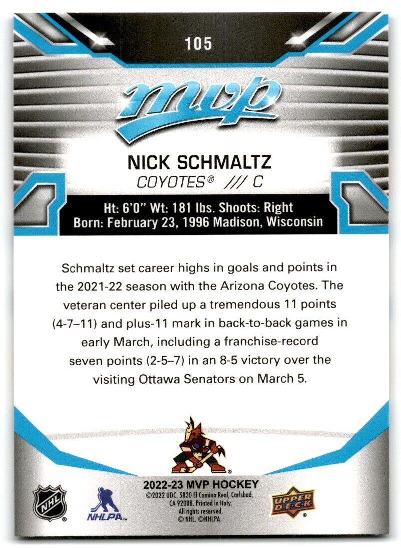 2022-23 Upper Deck MVP Nick Schmaltz Arizona Coyotes #105