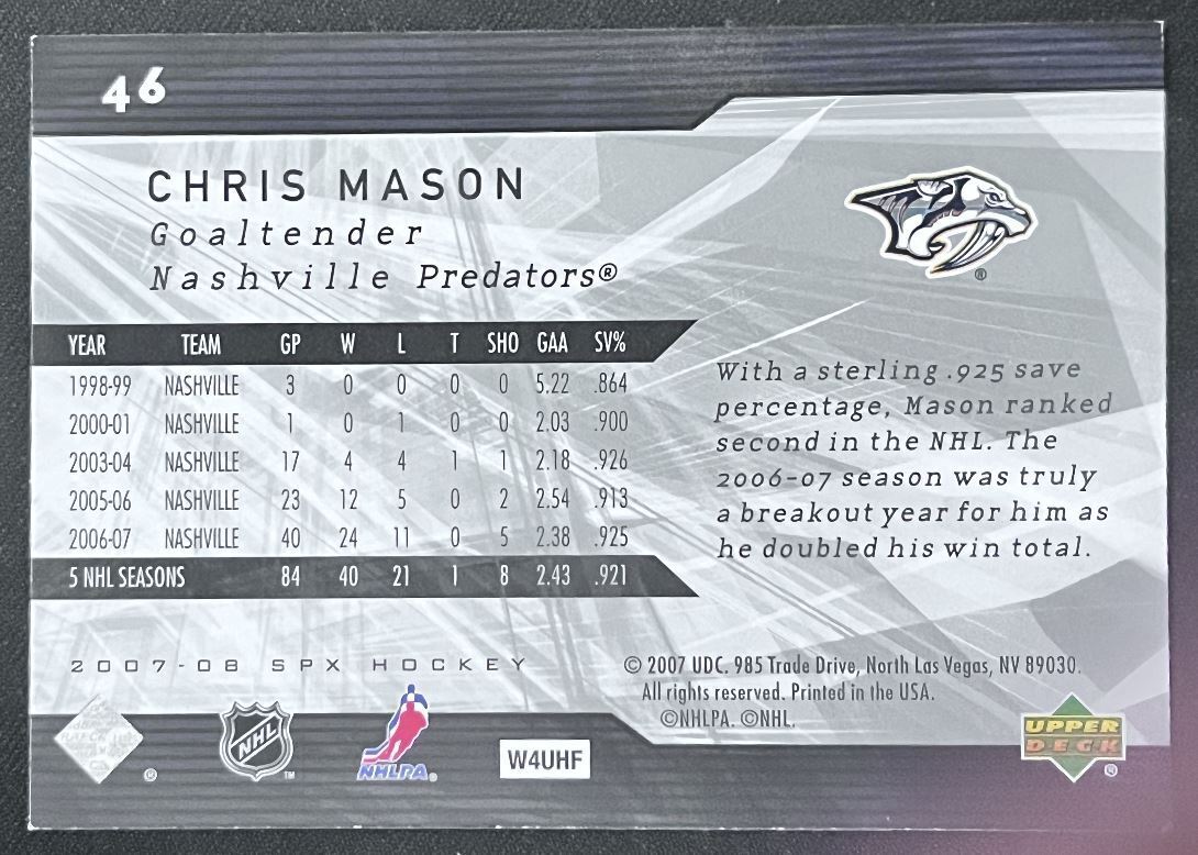 2007-08 SPx Chris Mason Nashville Predators #46