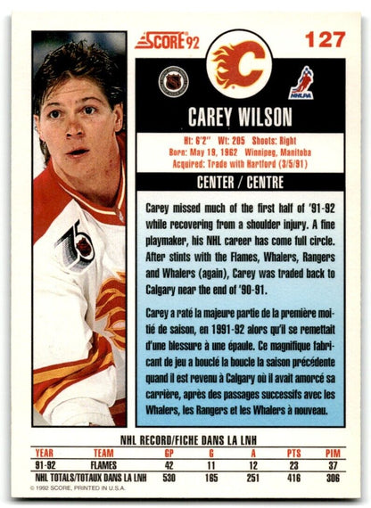 1992-93 Score Carey Wilson Calgary Flames #127