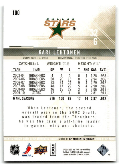 2010-11 SP Authentic Kari Lehtonen Dallas Stars #100