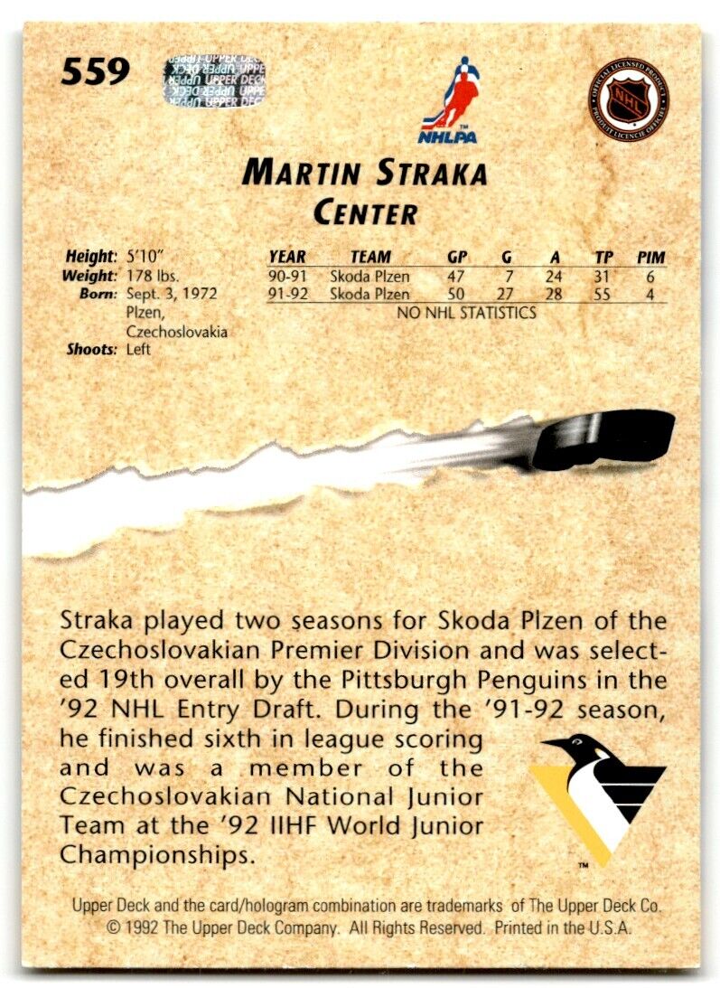 1992-93 Upper Deck Martin Straka Rookie Pittsburgh Penguins #559