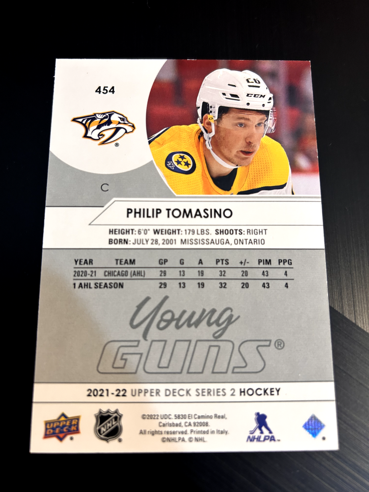 2021-22 Upper Deck Young Guns #454 Philip Tomasino Nashville Predators JUMBO