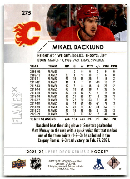 2021-22 Upper Deck Mikael Backlund Calgary Flames #275