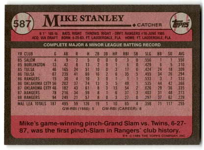 1989 Topps Mike Stanley Texas Rangers #587