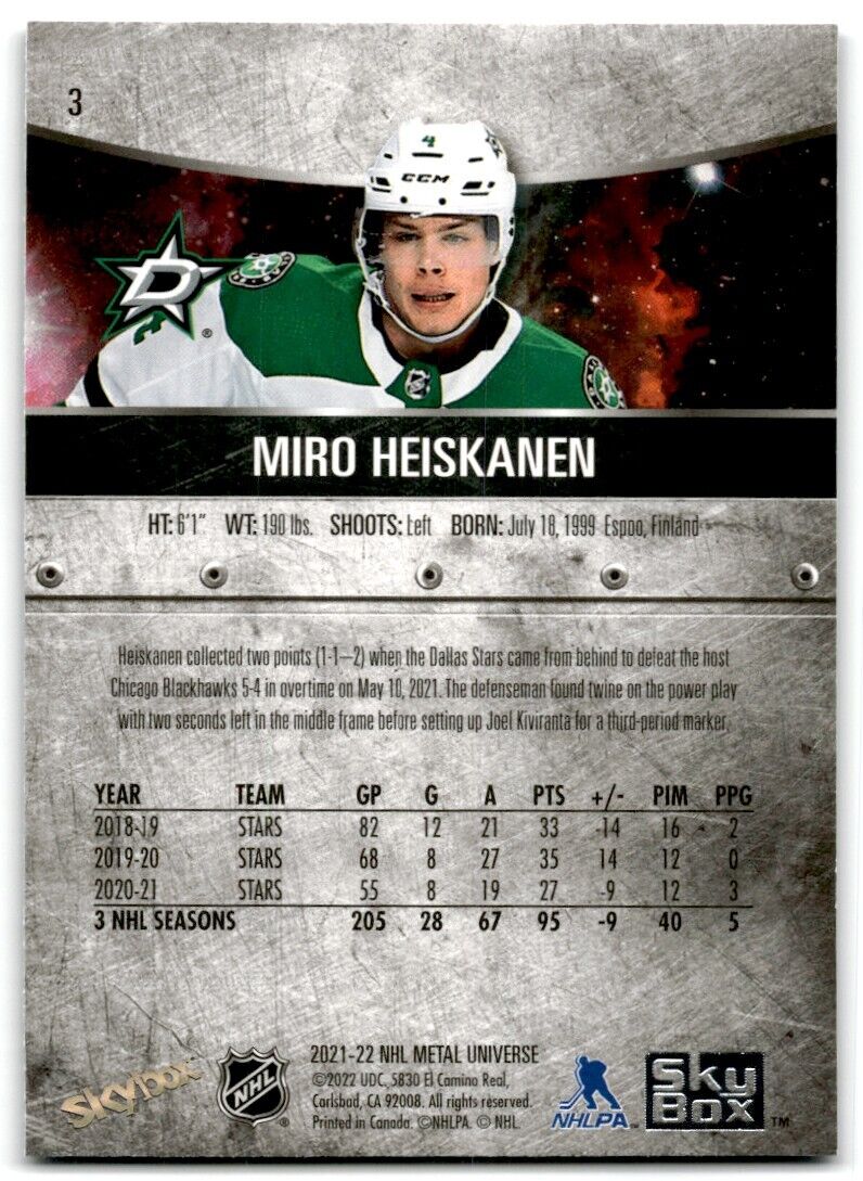 2021-22 Skybox Metal Universe Miro Heiskanen Dallas Stars #3