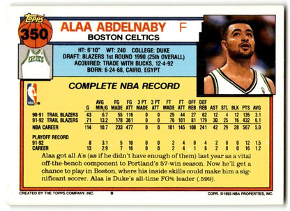 1992-93 Topps Alaa Abdelnaby Boston Celtics #350