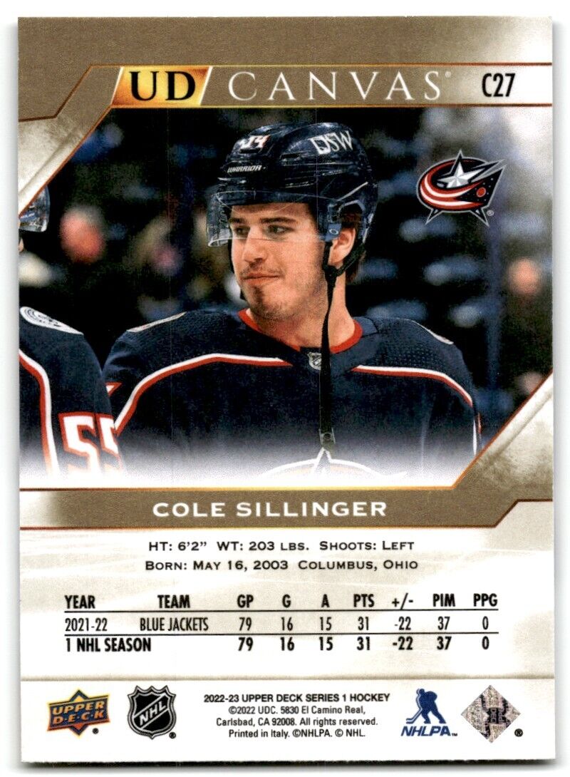 2022-23 Upper Deck UD Canvas Cole Sillinger Columbus Blue Jackets #C27