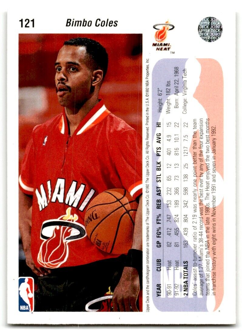 1992-93 Upper Deck Bimbo Coles Miami Heat #195