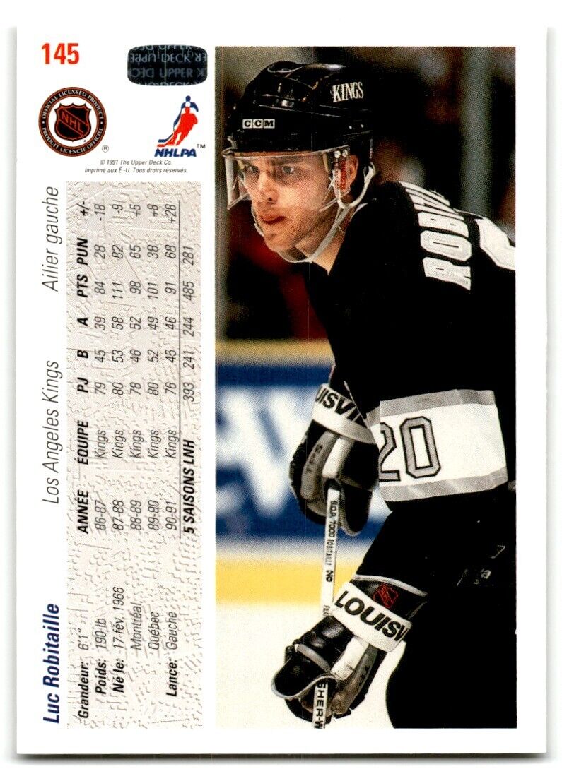 1991-92 Upper Deck French Luc Robitaille Los Angeles Kings #145B