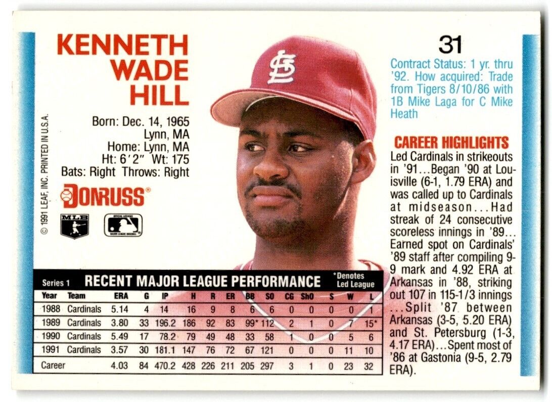 1992 Donruss Ken Hill St. Louis Cardinals #31