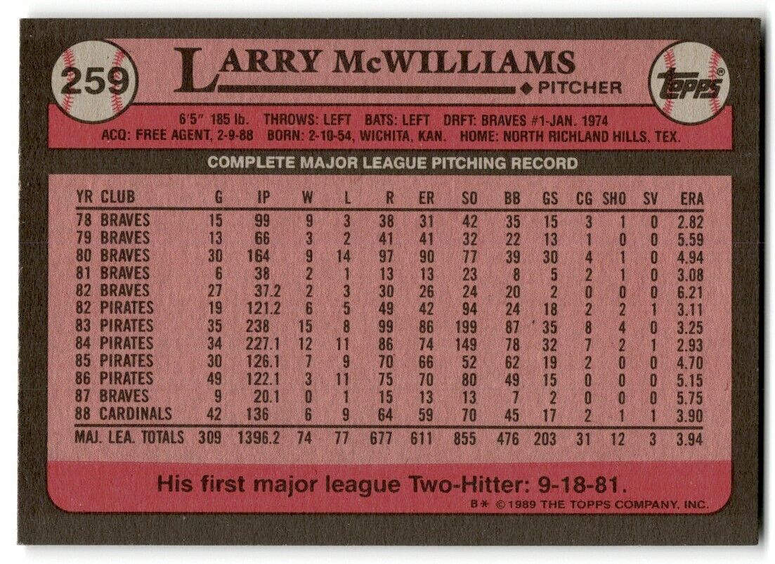 1989 Topps Larry McWilliams St. Louis Cardinals #259