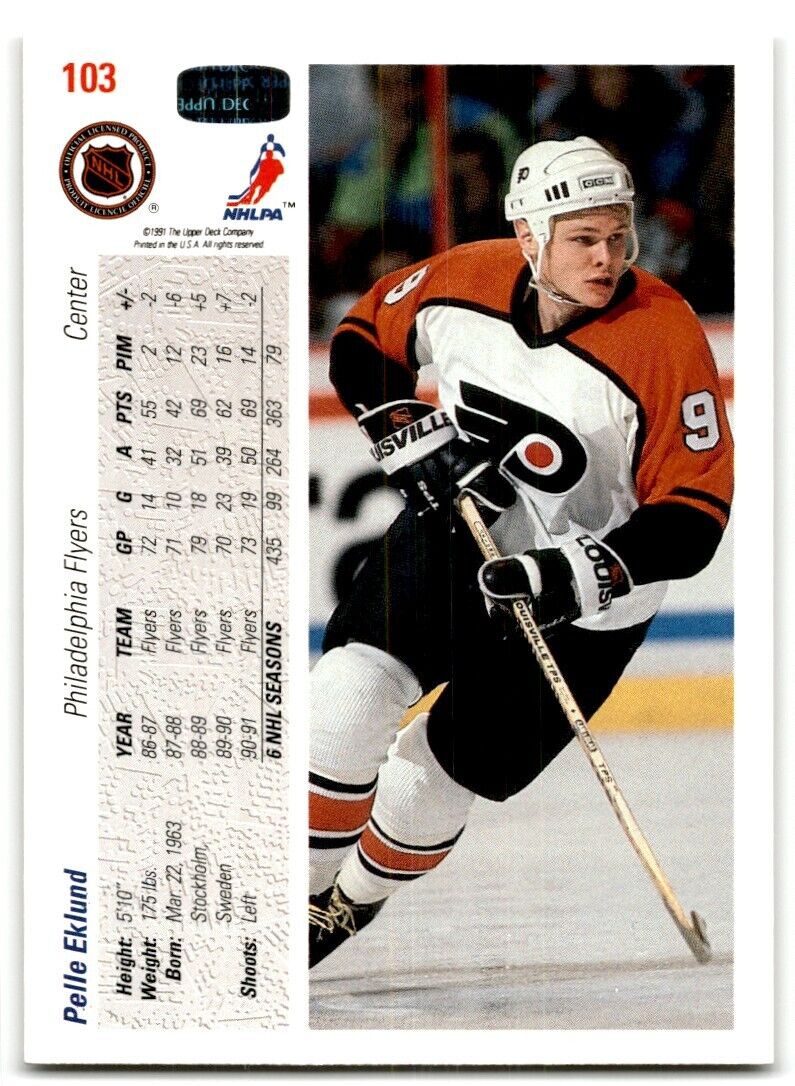 1991-92 Upper Deck Pelle Eklund Philadelphia Flyers #103