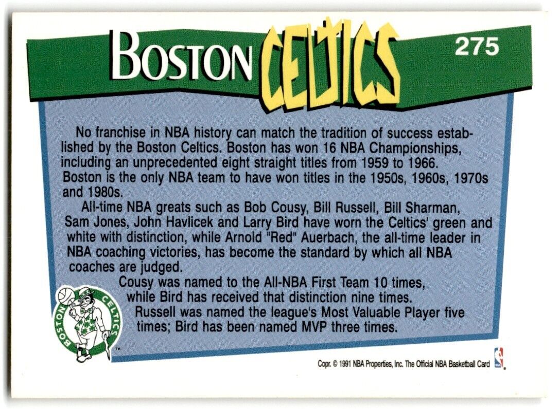 1991-92 Hoops Boston Celtics Boston Celtics #275