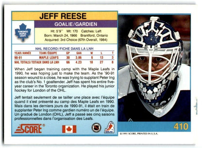 1991-92 Score Canadian Jeff Reese Toronto Maple Leafs #410