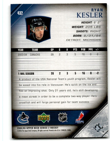 2005-06 Upper Deck Ryan Kesler Vancouver Canucks #432