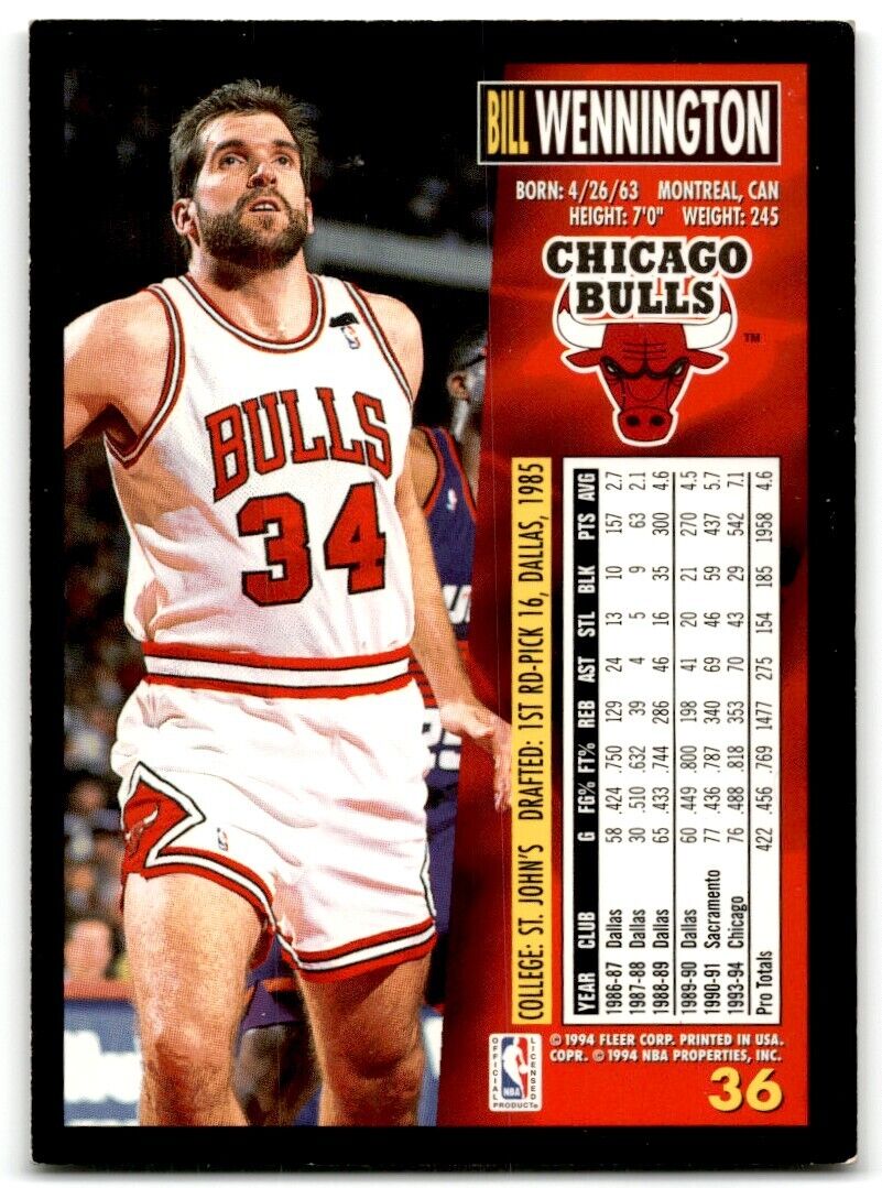 1994-95 Fleer Bill Wennington Chicago Bulls #36