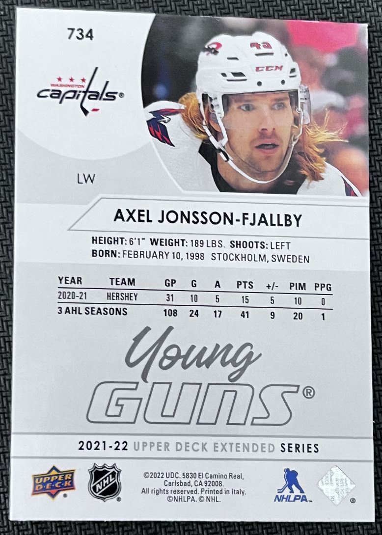 2021-22 Upper Deck Axel Jonsson-Fjallby Rookie Washington Capitals #734