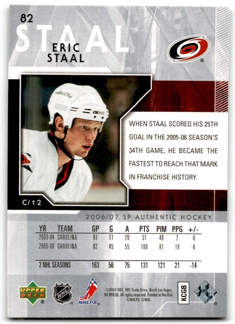 2006-07 SP Authentic Eric Staal Carolina Hurricanes #82