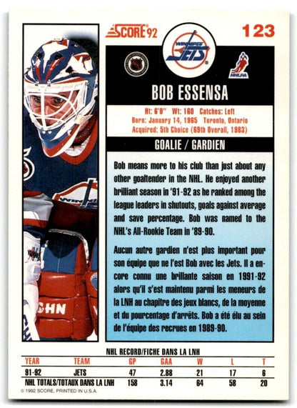 1992-93 Score Bob Essensa Winnipeg Jets #123