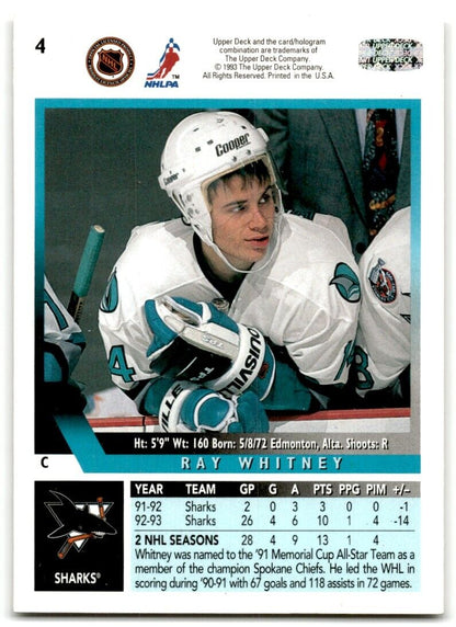 1993-94 Upper Deck Ray Whitney San Jose Sharks #4